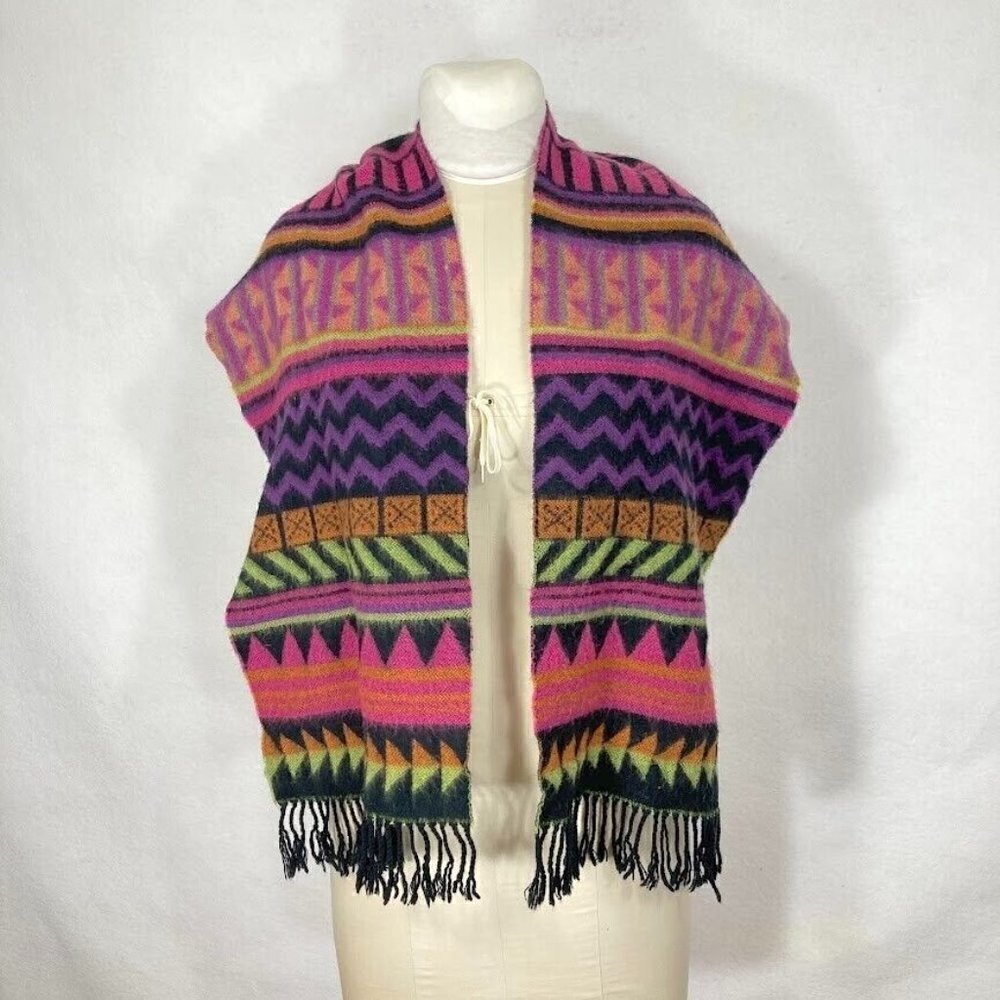 David & Young Geometric Print Colorful Scarf Wrap Winter Outdoor Whimsy Boho